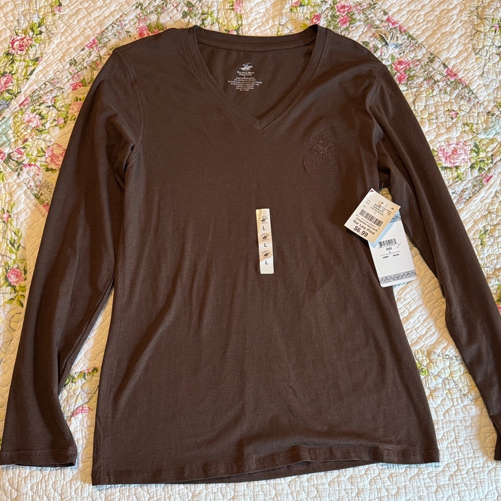 Beverly Hills Polo Club Chocolate V-Neck Long Sleeve Shirt